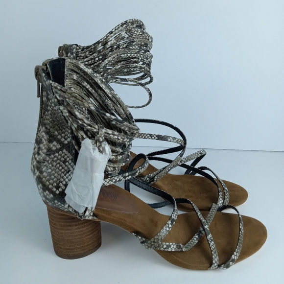 Jeffrey Campbell Despina Sandals Size 11 Taupe Suede Python Snake Print Strappy - Picture 2 of 8